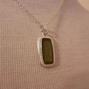 Kenneth Cole Silver Tone Metal Necklace with Mossy Green Pendant